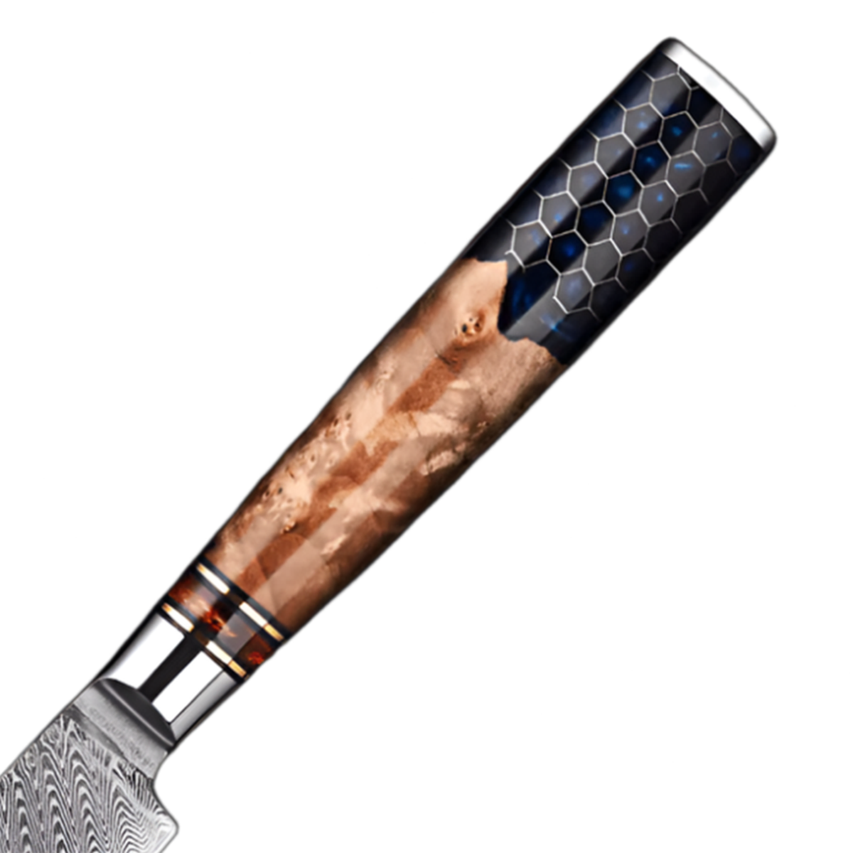 5 Inch Damascus Utility Knife with Honeycomb Resin Wood Handle