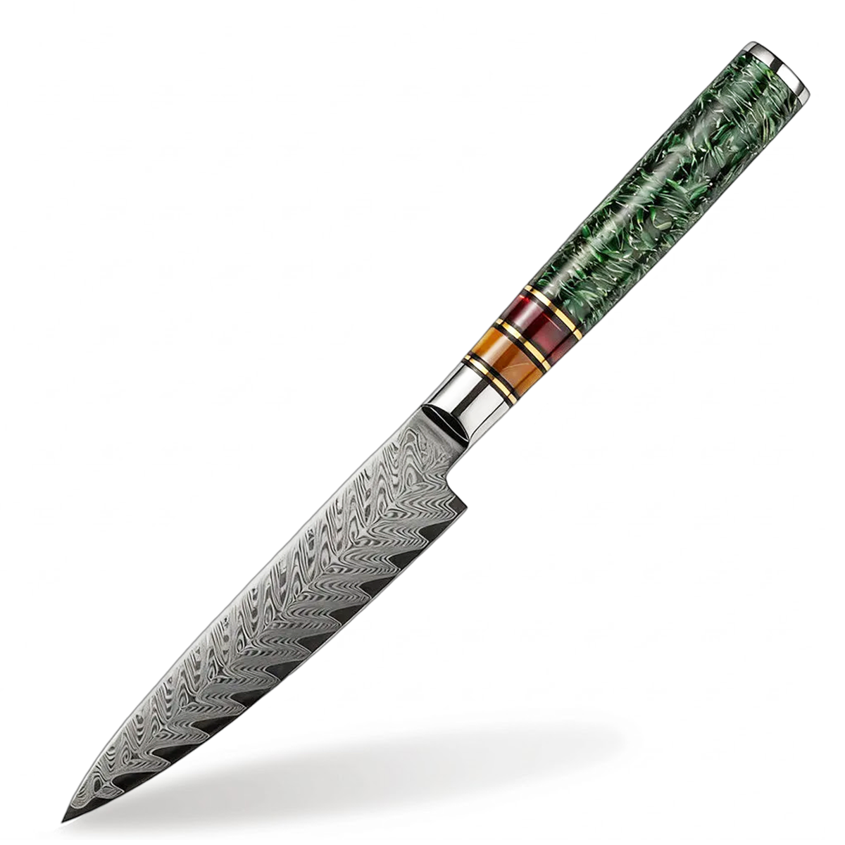 5 Inch Damascus Utility Knife with Grain Shell Resin Handle