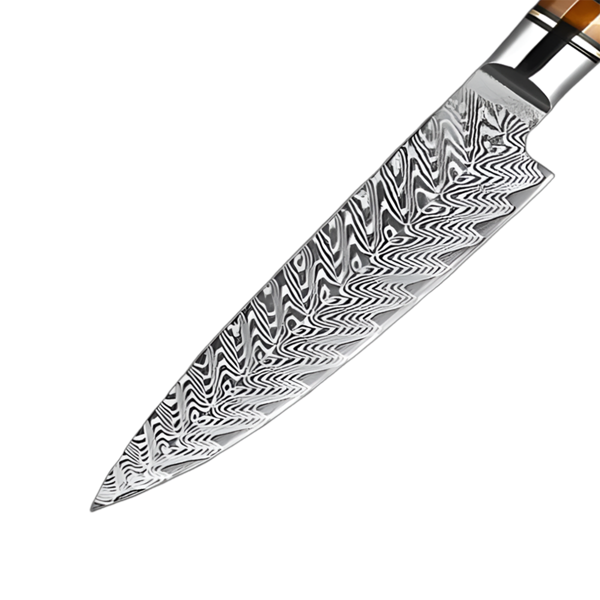 5 Inch Damascus Utility Knife with Grain Shell Resin Handle