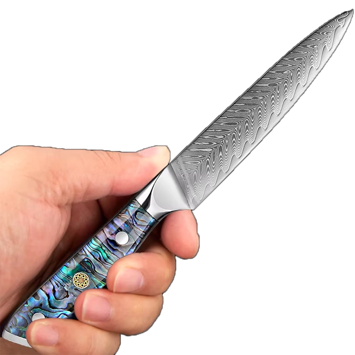 5 Inch Utility Knife Damascus Steel with Abalone Shell Acrylic Handle