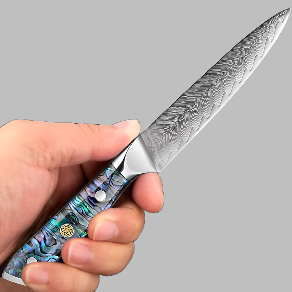 5 Inch Utility Knife Damascus Steel with Abalone Shell Acrylic Handle