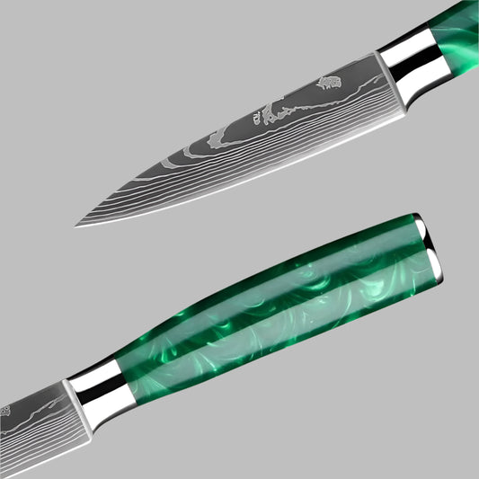 Professional Paring Knife with Green Resin Handle