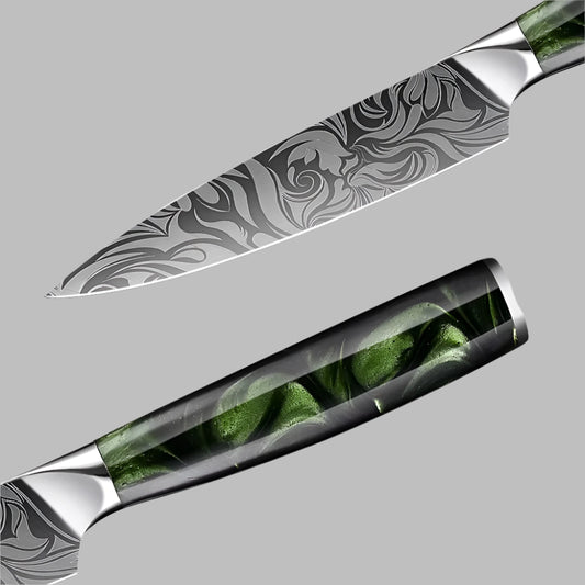 5 Inch Professional Utility Knife with Green Resin And Ergonomic Handle