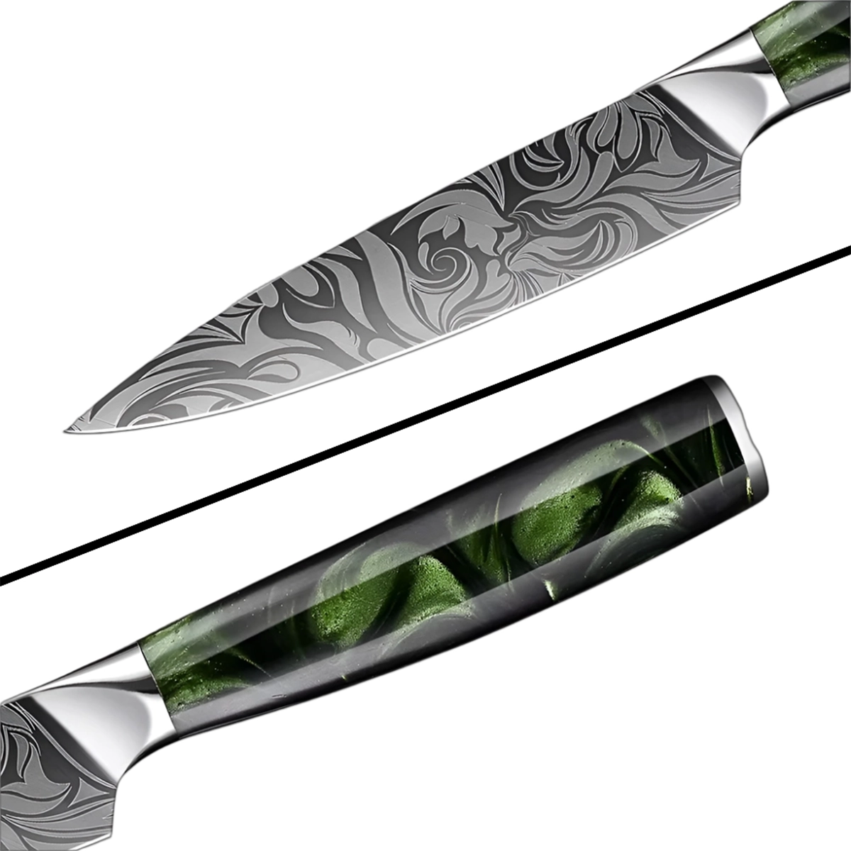 5 Inch Professional Utility Knife with Green Resin And Ergonomic Handle