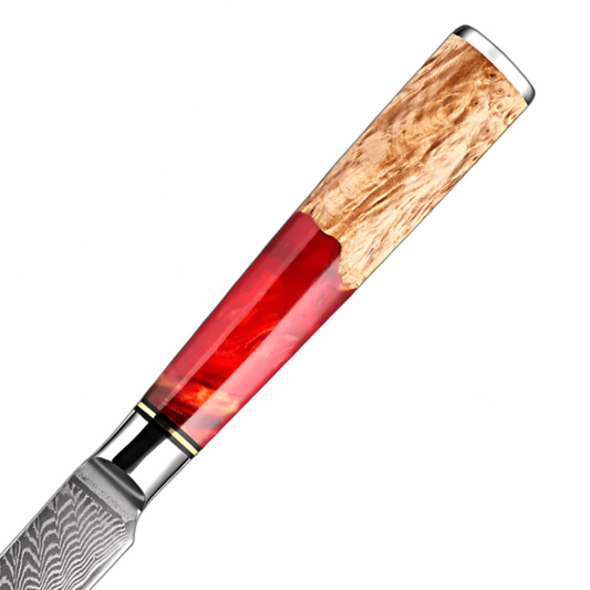 3.5 Inch Damascus Paring Knife with Red Resin and Ergonomic Handle