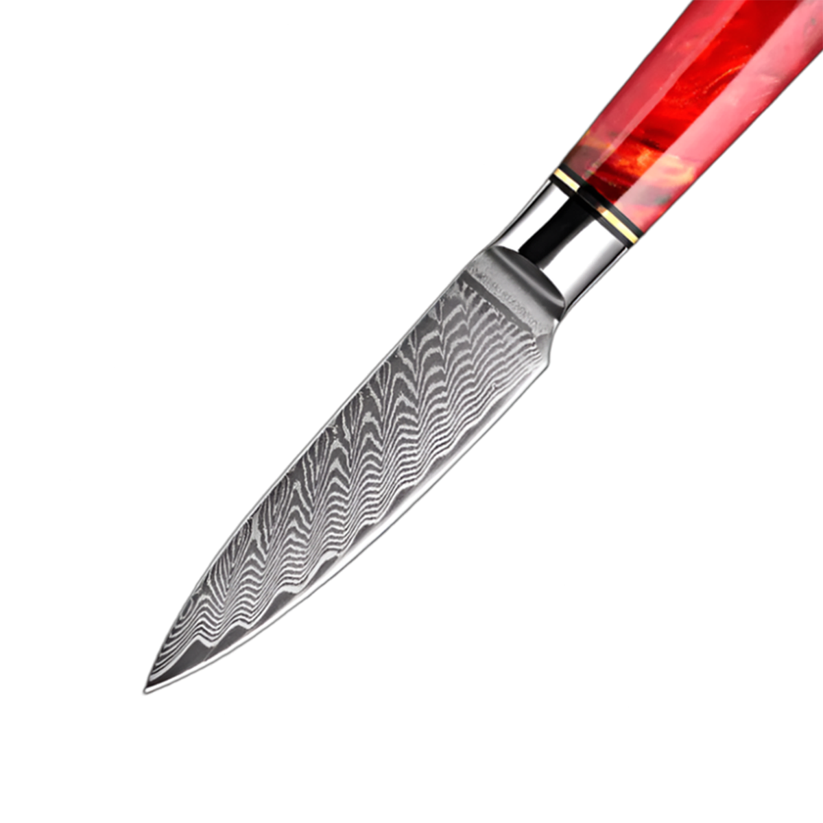 3.5 Inch Damascus Paring Knife with Red Resin and Ergonomic Handle