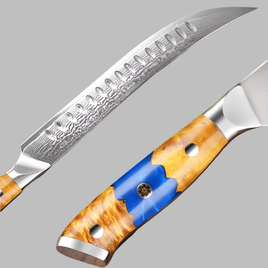 8 Inch Professional Slicing Chef's Knife Damascus With Blue Resin Handle