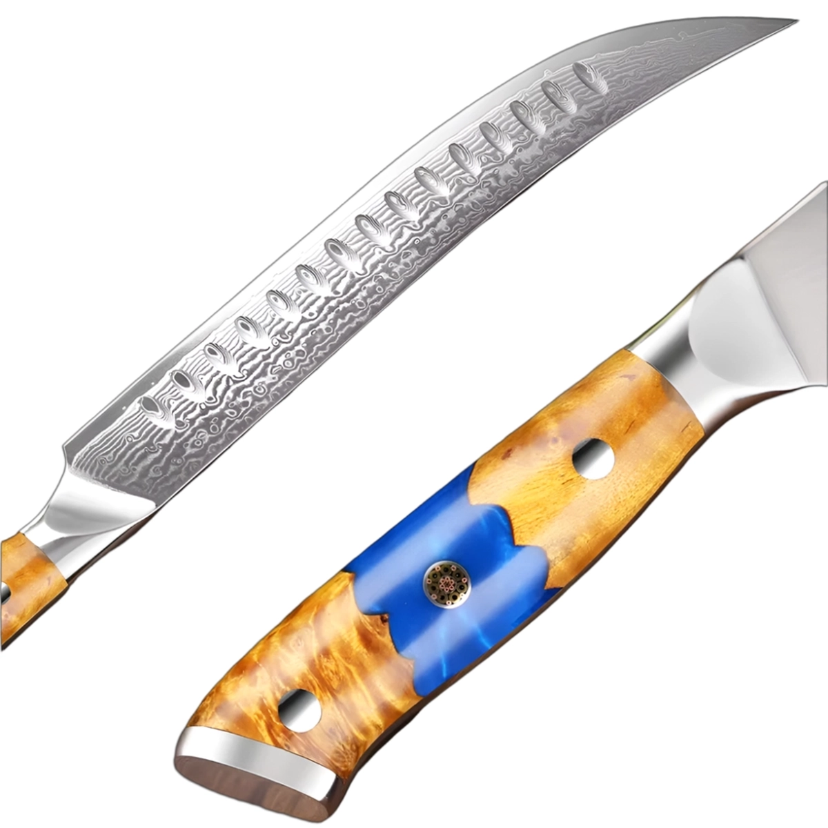 8 Inch Professional Slicing Chef's Knife Damascus With Blue Resin Handle