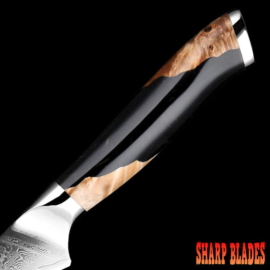 3.5 Inch Damascus Paring Knife With Black Resin And Burl Handle