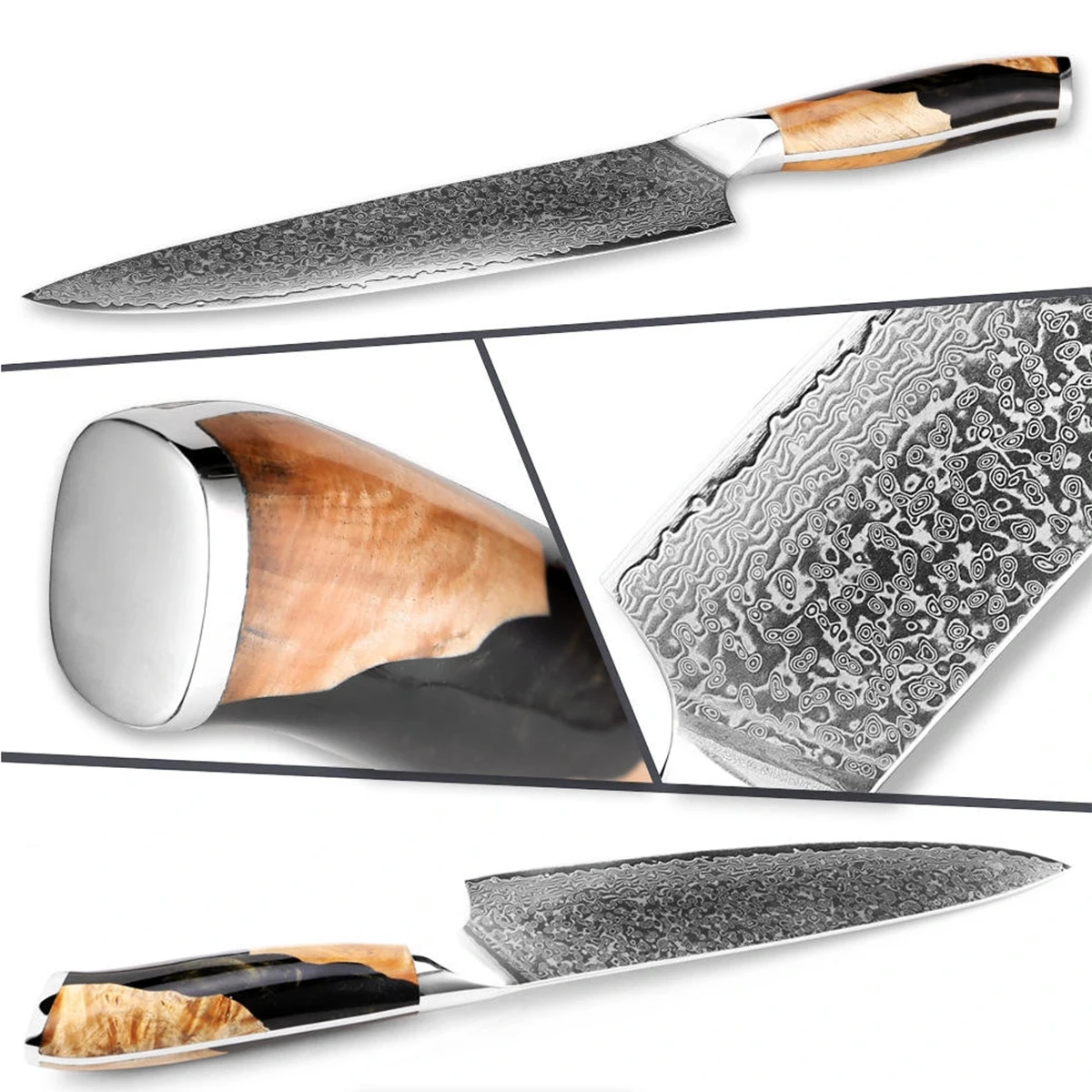 3.5 Inch Damascus Paring Knife With Black Resin And Burl Handle