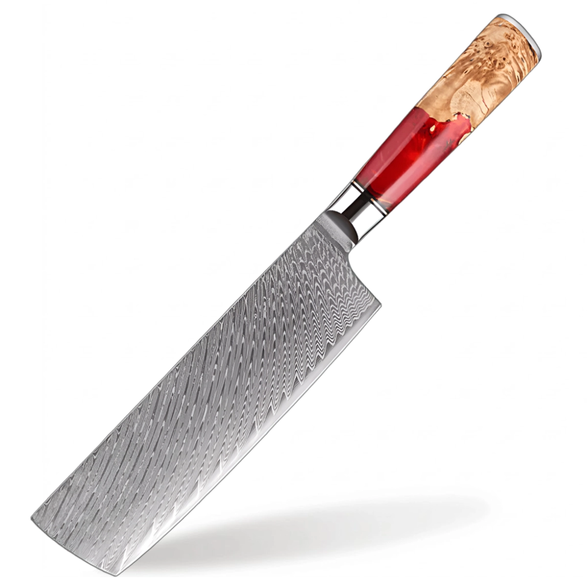 7 Inch Japanese VG10 Damascus Nakiri Kitchen Knife with Red Resin Handle
