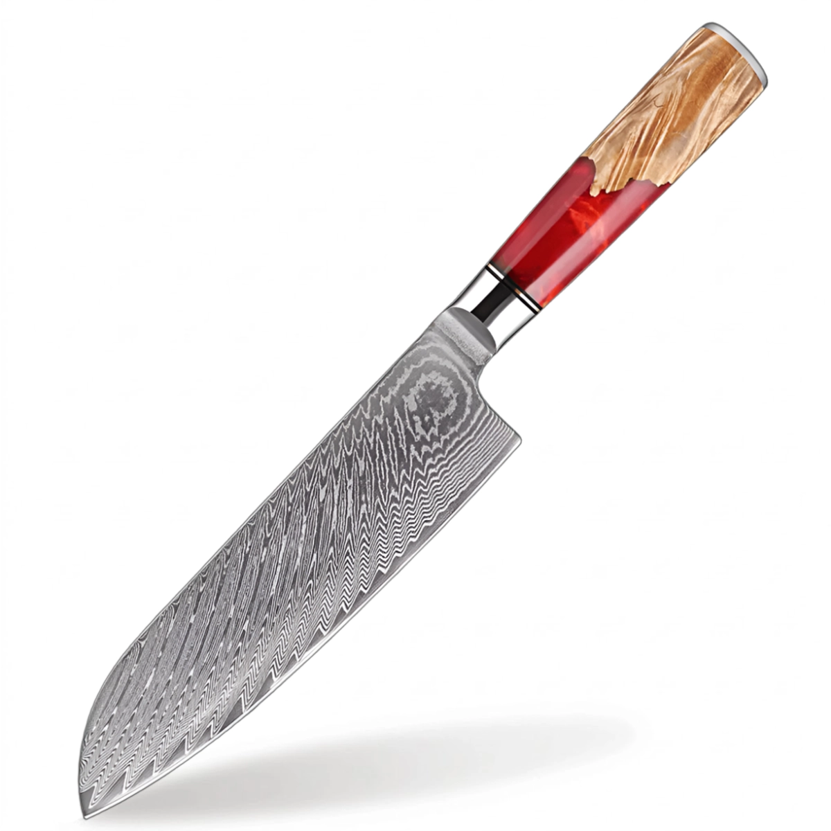 7 Inch Japanese VG10 Damascus Santoku Kitchen Knife with Red Resin Handle