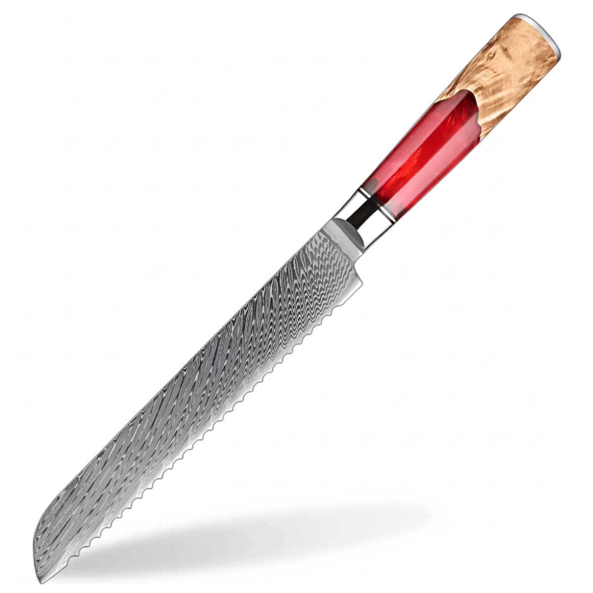 8 Inch Japanese VG10 Damascus bread Kitchen Knife with Red Resin Handle