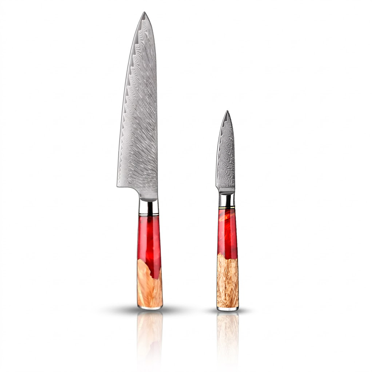 2-Piece razor sharp Japanese VG10 Damascus Kitchen Knife Set with Red Resin Handle