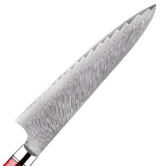 Damascus Steel Knife with Coloured Red Resin Handle