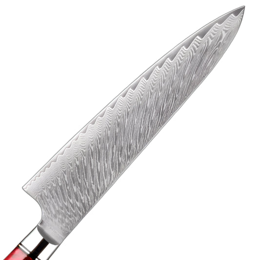 Damascus Steel Knife with Coloured Red Resin Handle
