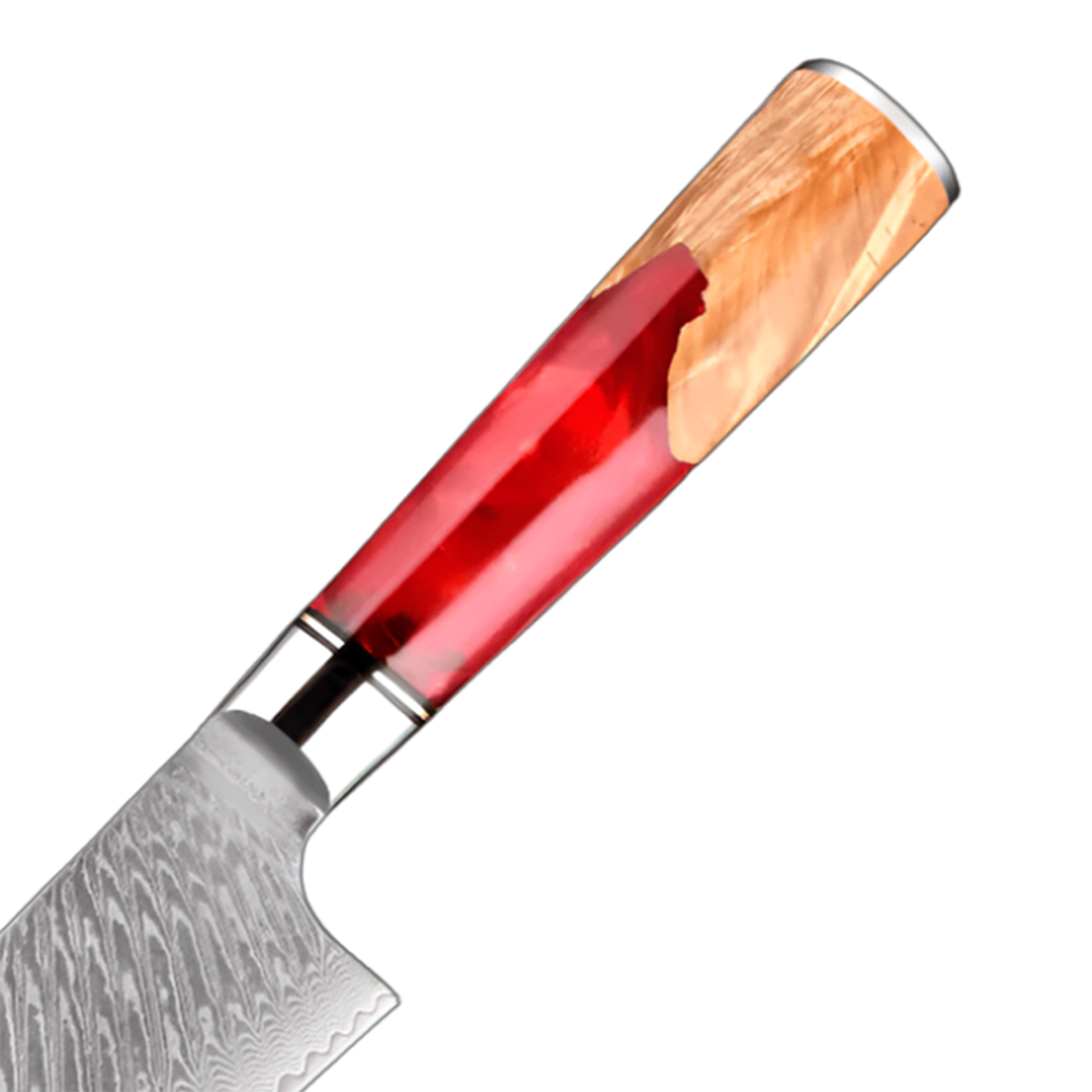 Damascus Steel Knife with Coloured Red Resin Handle