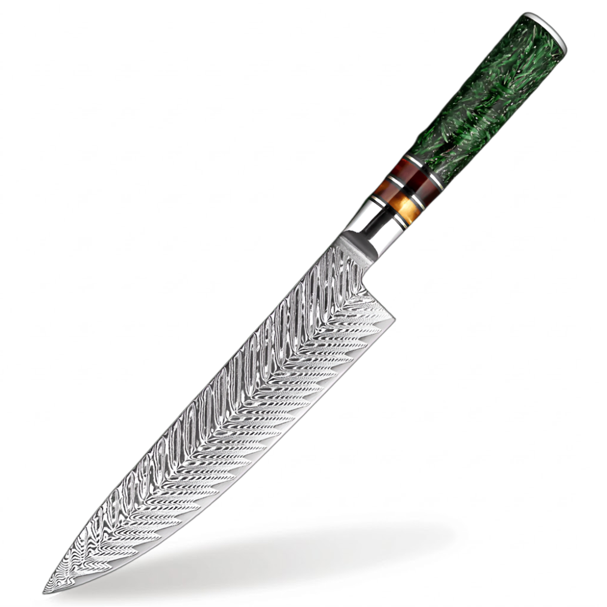 Damascus Steel 8 Inch Chef knife with Green Resin Handle