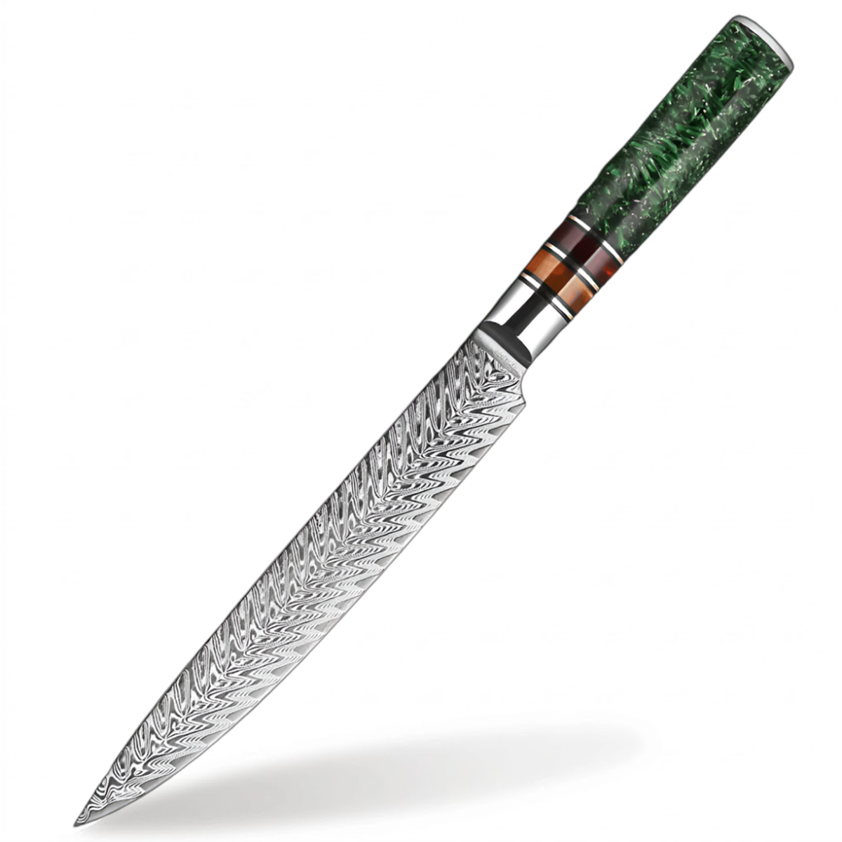 Damascus Steel 8 Inch Slice knife with Green Resin Handle