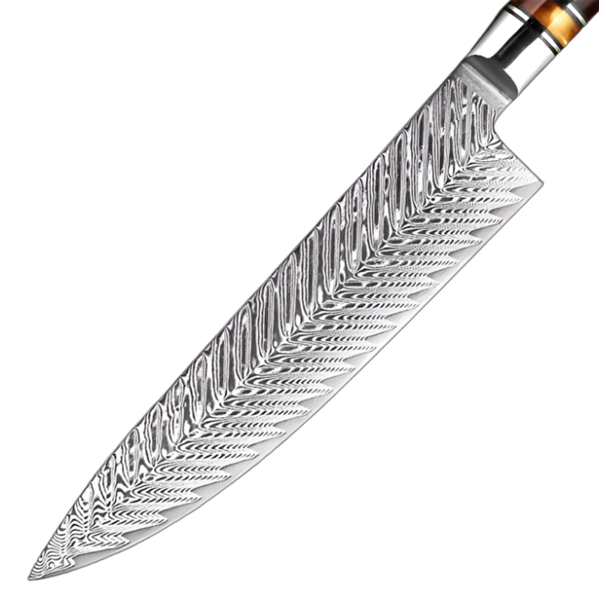 Damascus Steel Knife Set with Green Resin Handle