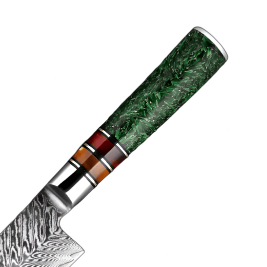 Damascus Steel Knife Set with Green Resin Handle