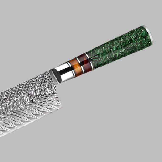 Damascus Steel Knife Set with Green Resin Handle