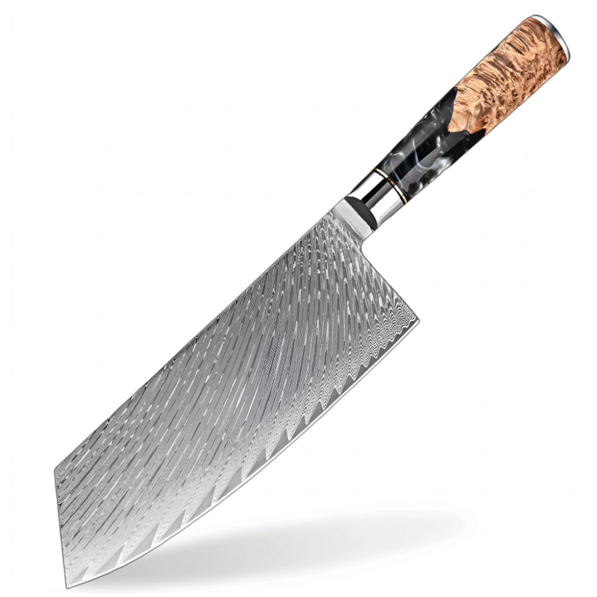 Damascus Steel 7 Inch Cleaver knife with Black Resin Handle