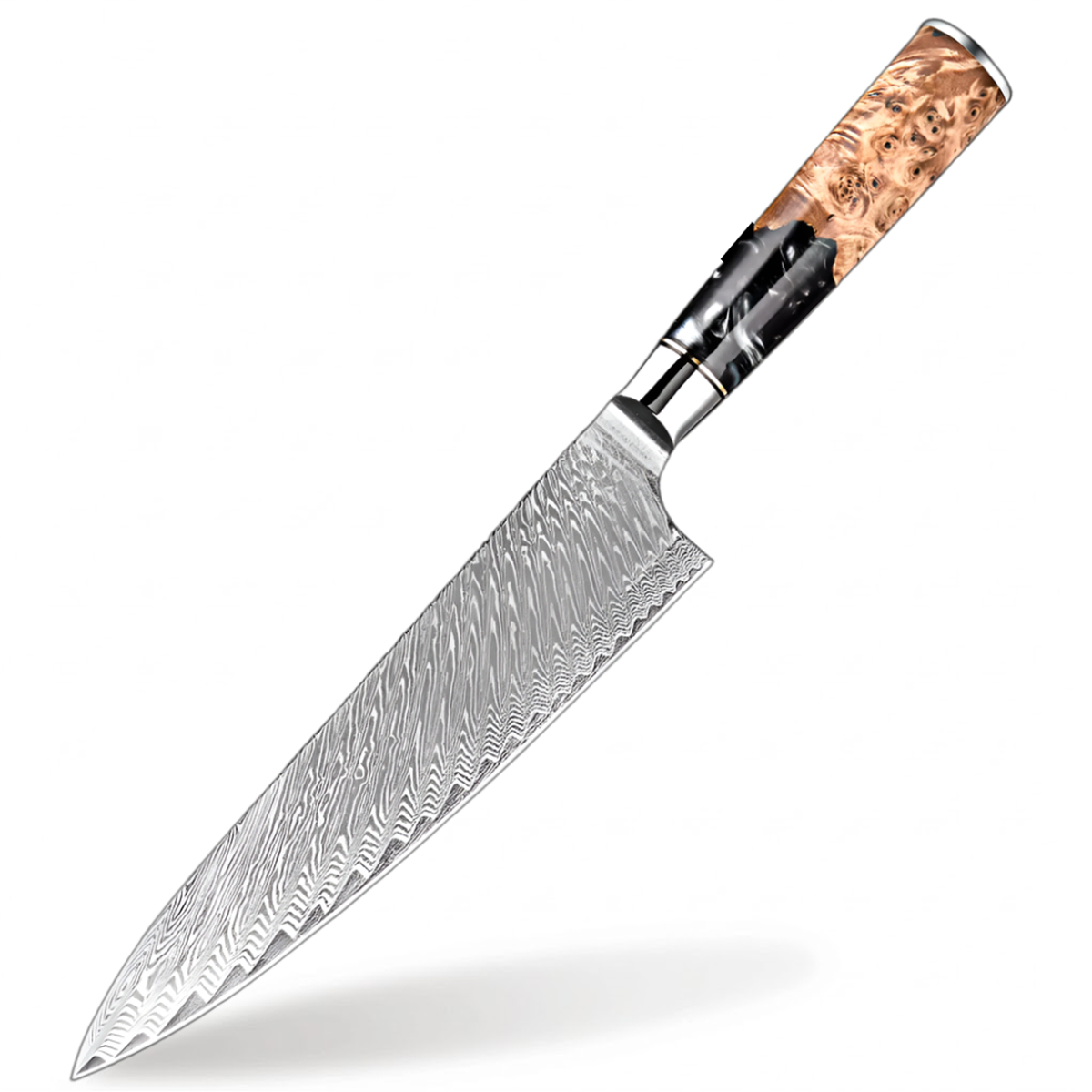 Damascus Steel 8 Inch Chef Knife with Black Resin Handle