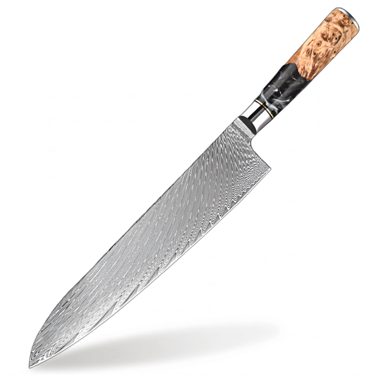 Damascus Steel 9.5 Inch Chef Knife with Black Resin Handle