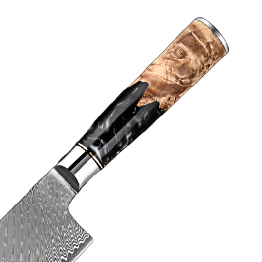 Damascus Steel Knife Set with Coloured Black Resin Handle
