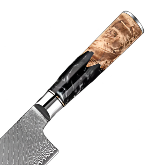Damascus Steel Knife Set with Coloured Black Resin Handle