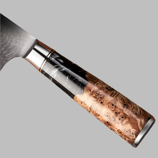 Damascus Steel Knife Set with Coloured Black Resin Handle