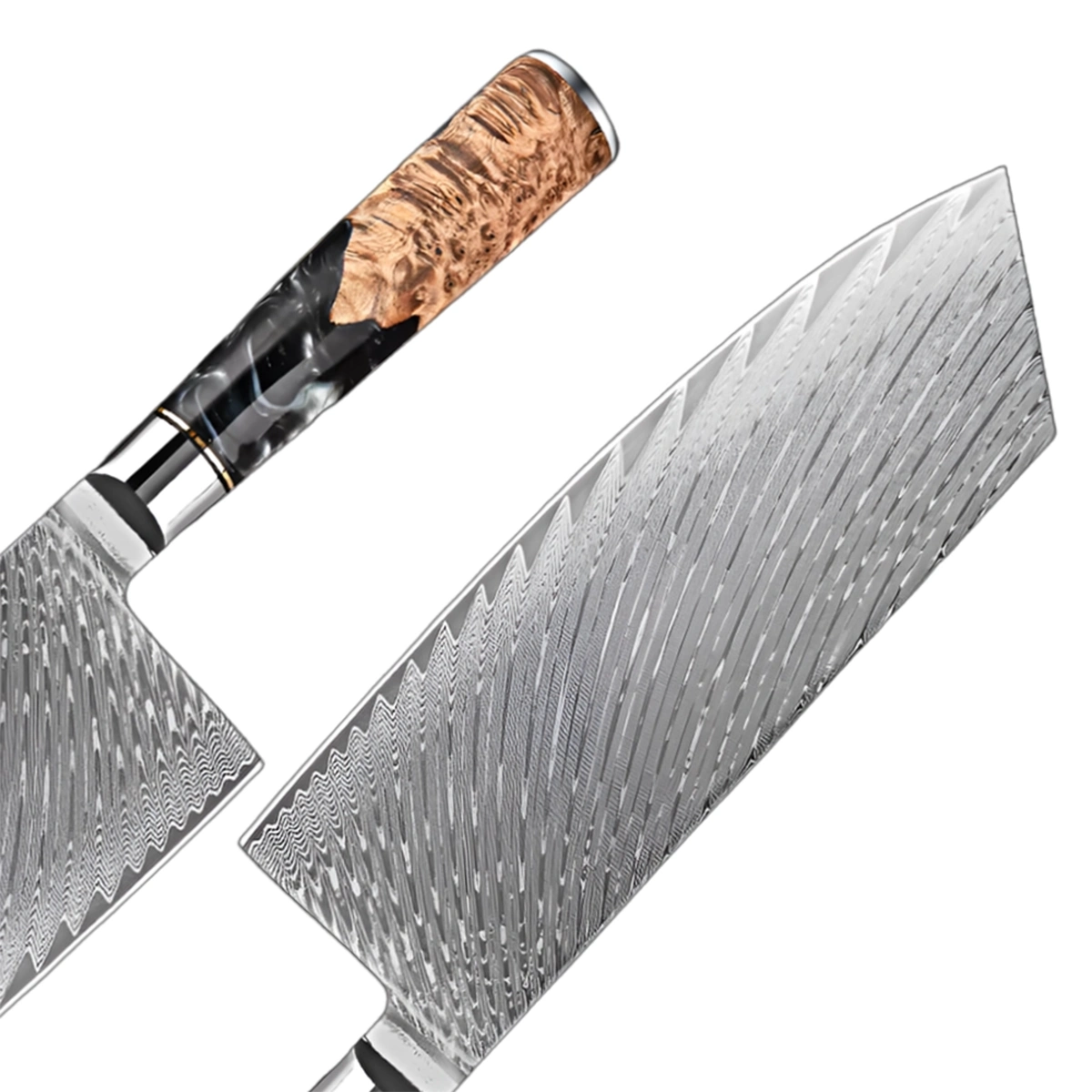 Damascus Steel Knife Set with Coloured Black Resin Handle