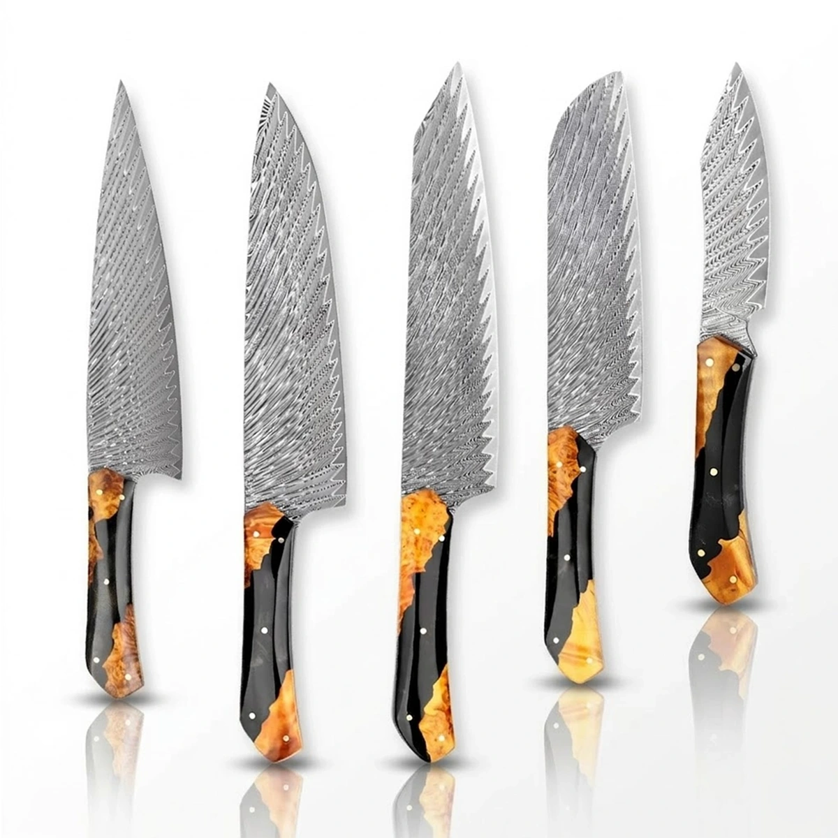 Damascus Steel Knife Set With Full Tang Ergonomic Handle