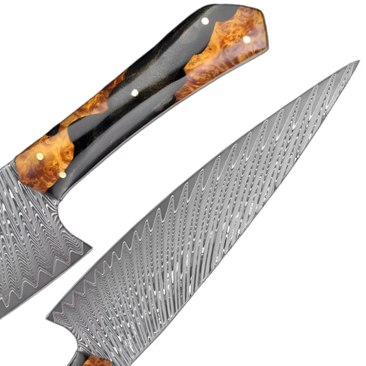 Damascus Steel Knife With Full Tang Ergonomic Handle