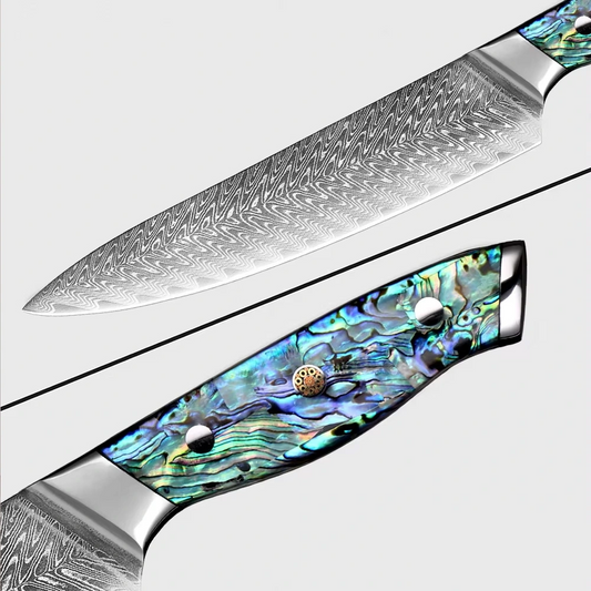 Damascus Steel Knife with Shell Acrylic Resin Handle