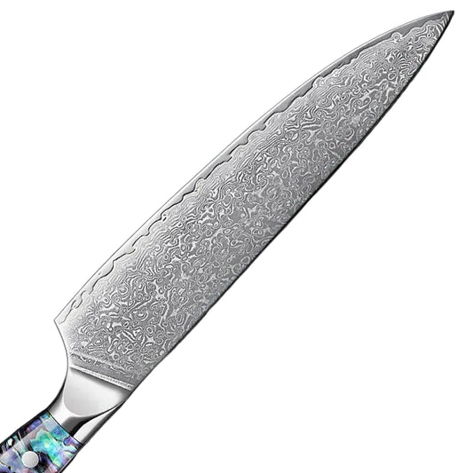 Damascus Steel Knife with Shell Acrylic Resin Handle