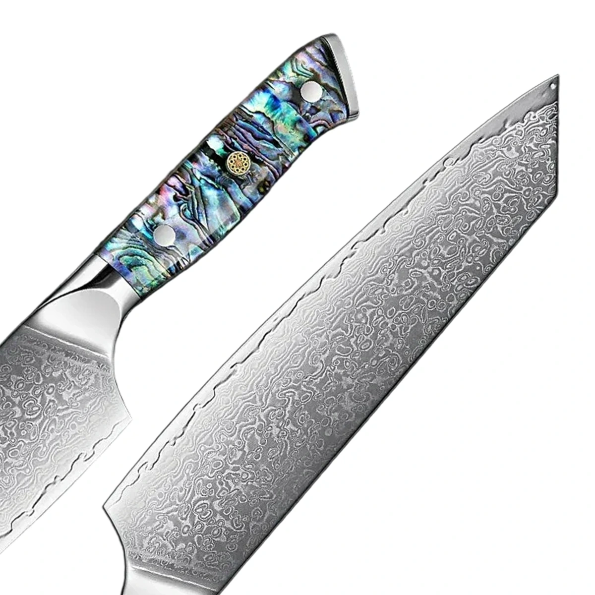 Damascus Steel Knife with Shell Acrylic Resin Handle