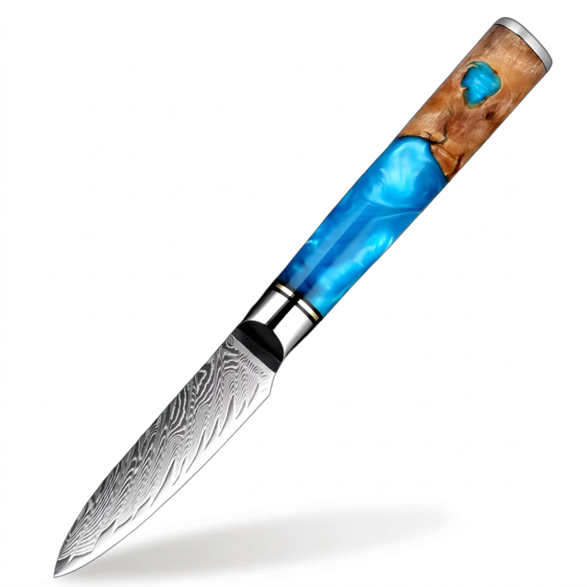 3.5 Inch Japanese VG10 Damascus Steel Fruit Knife with Coloured Blue Resin Handle