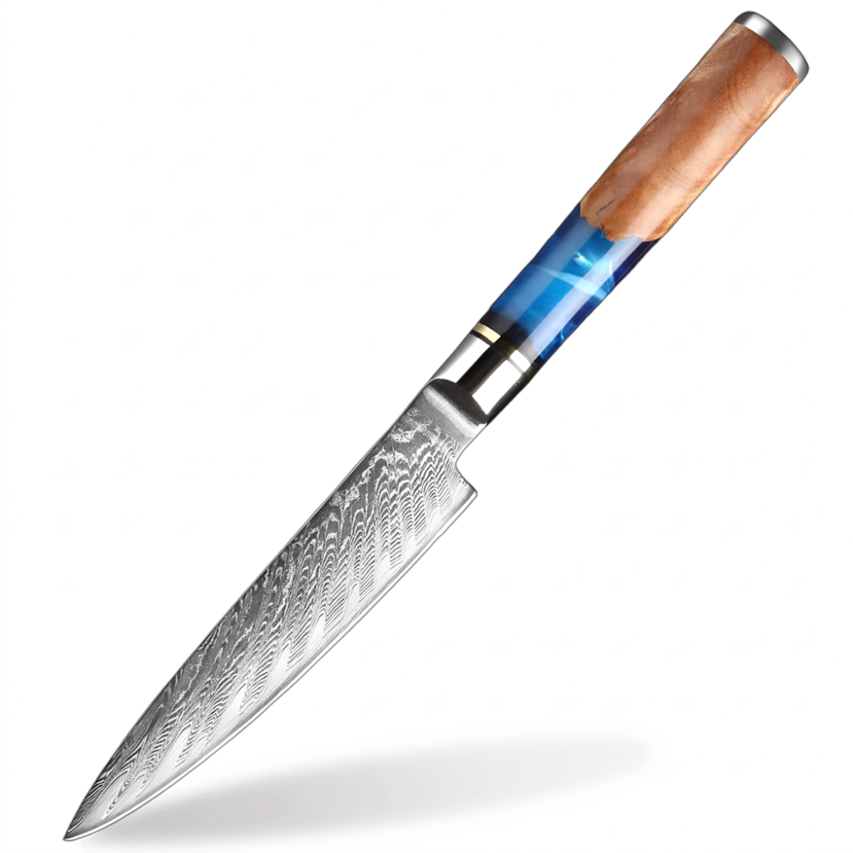 5 Inch Japanese VG10 Damascus Steel Utility Knife with Coloured Blue Resin Handle