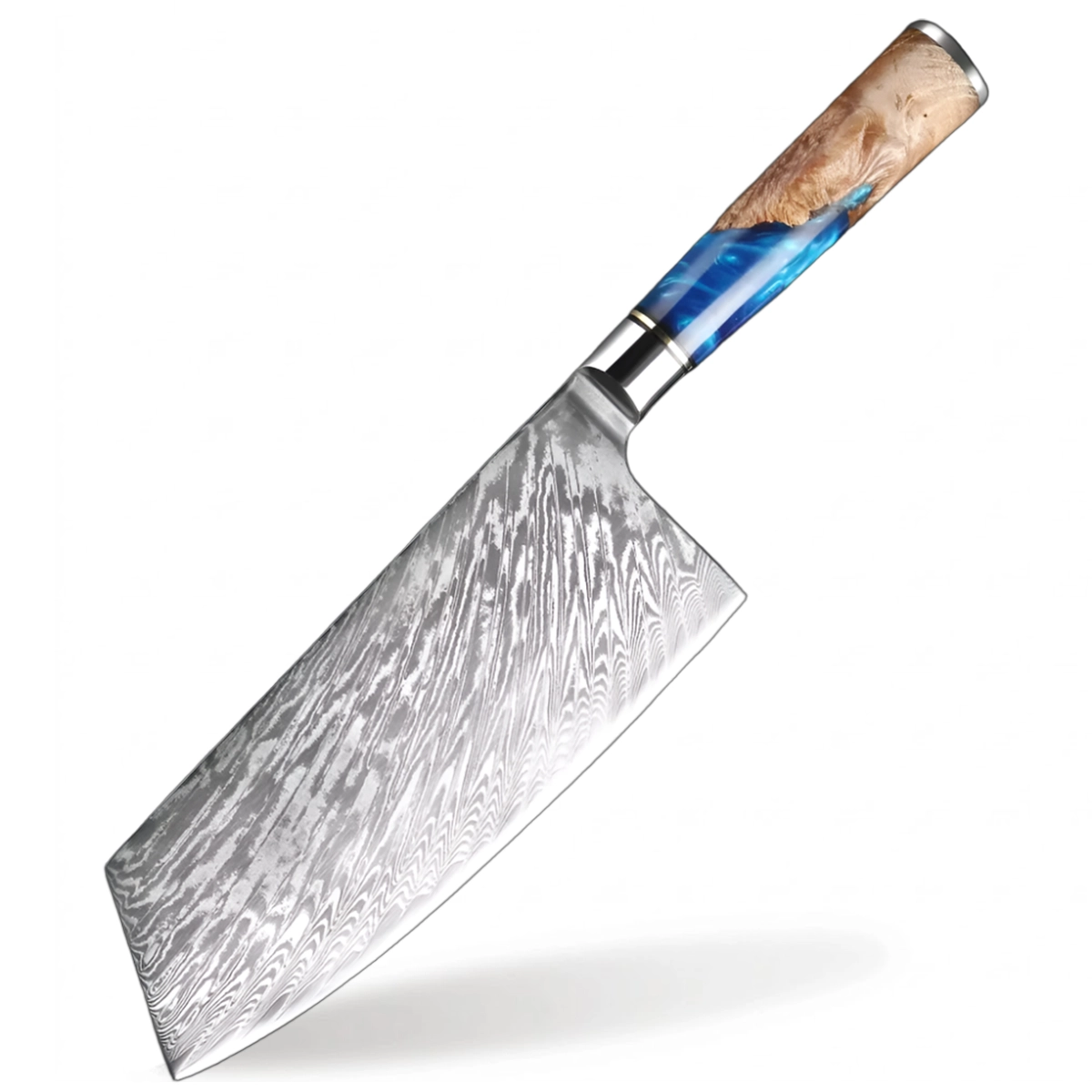 7 Inch Japanese VG10 Damascus Steel Cleaver Knife with Coloured Blue Resin Handle