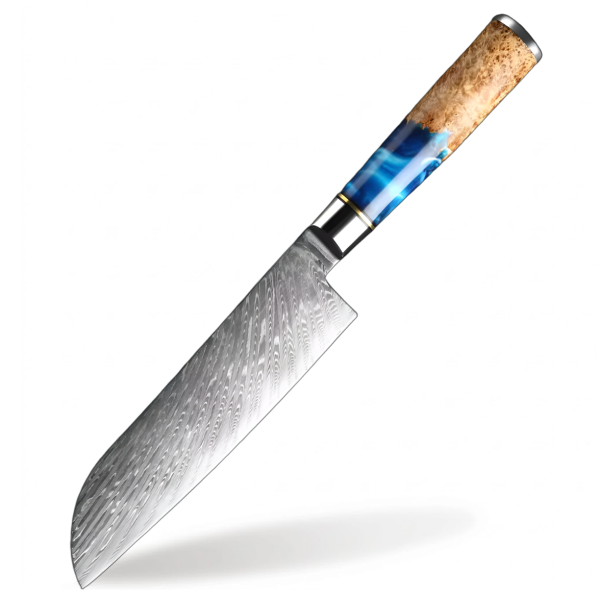 7 Inch Japanese VG10 Damascus Steel Santoku Knife with Coloured Blue Resin Handle