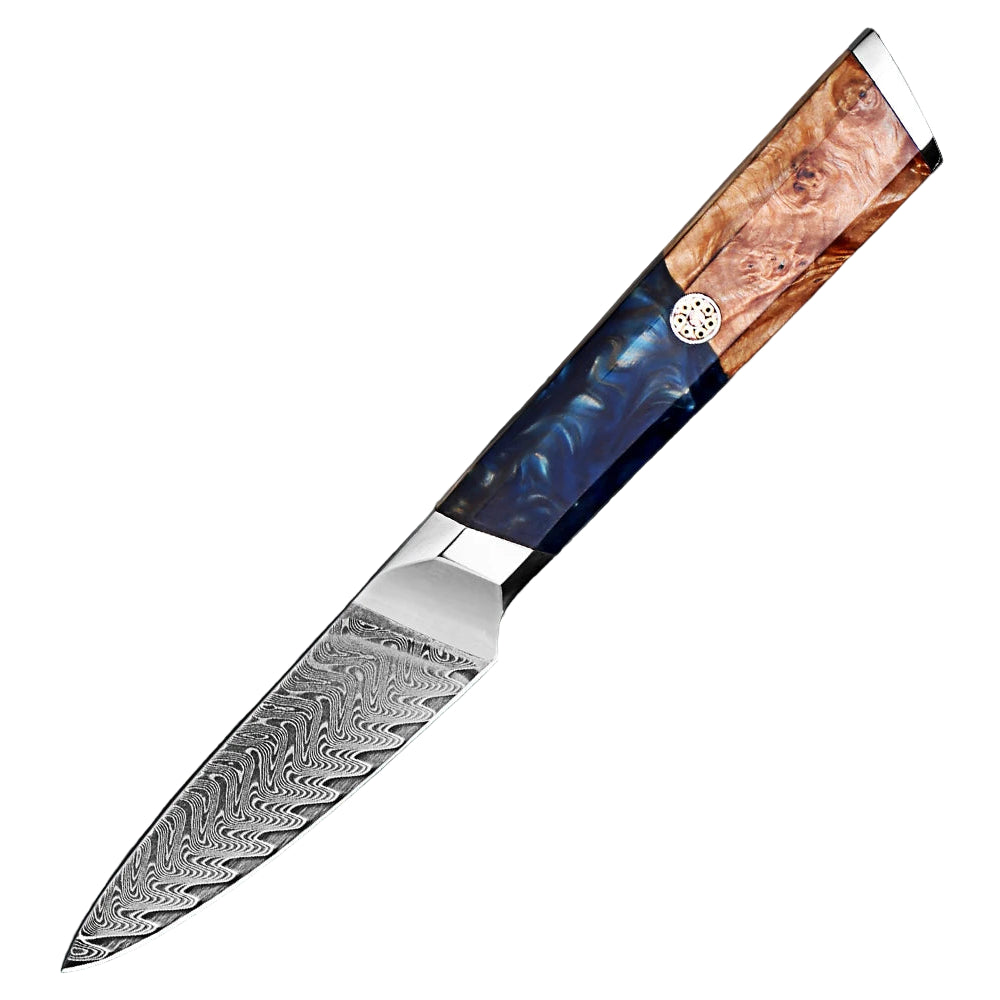 Makito Damascus Steel 3.5 inch Fruit knife With Coloured Blue Resin Handle
