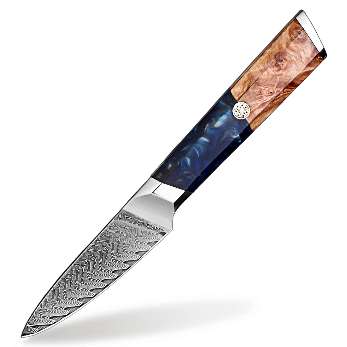Makito Damascus Steel 3.5 inch Fruit knife With Coloured Blue Resin Handle