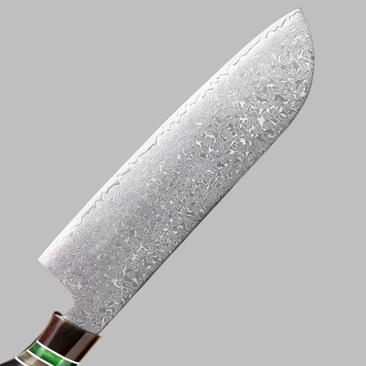 67 Layer 7 Inch Damascus Steel Santoku Knife With Resin Ebony Handle