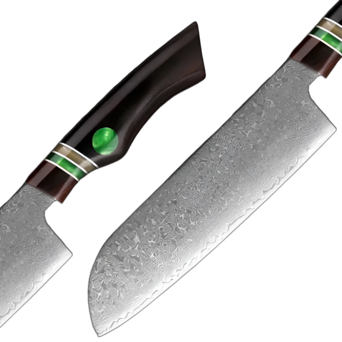 67 Layer 7 Inch Damascus Steel Santoku Knife With Resin Ebony Handle