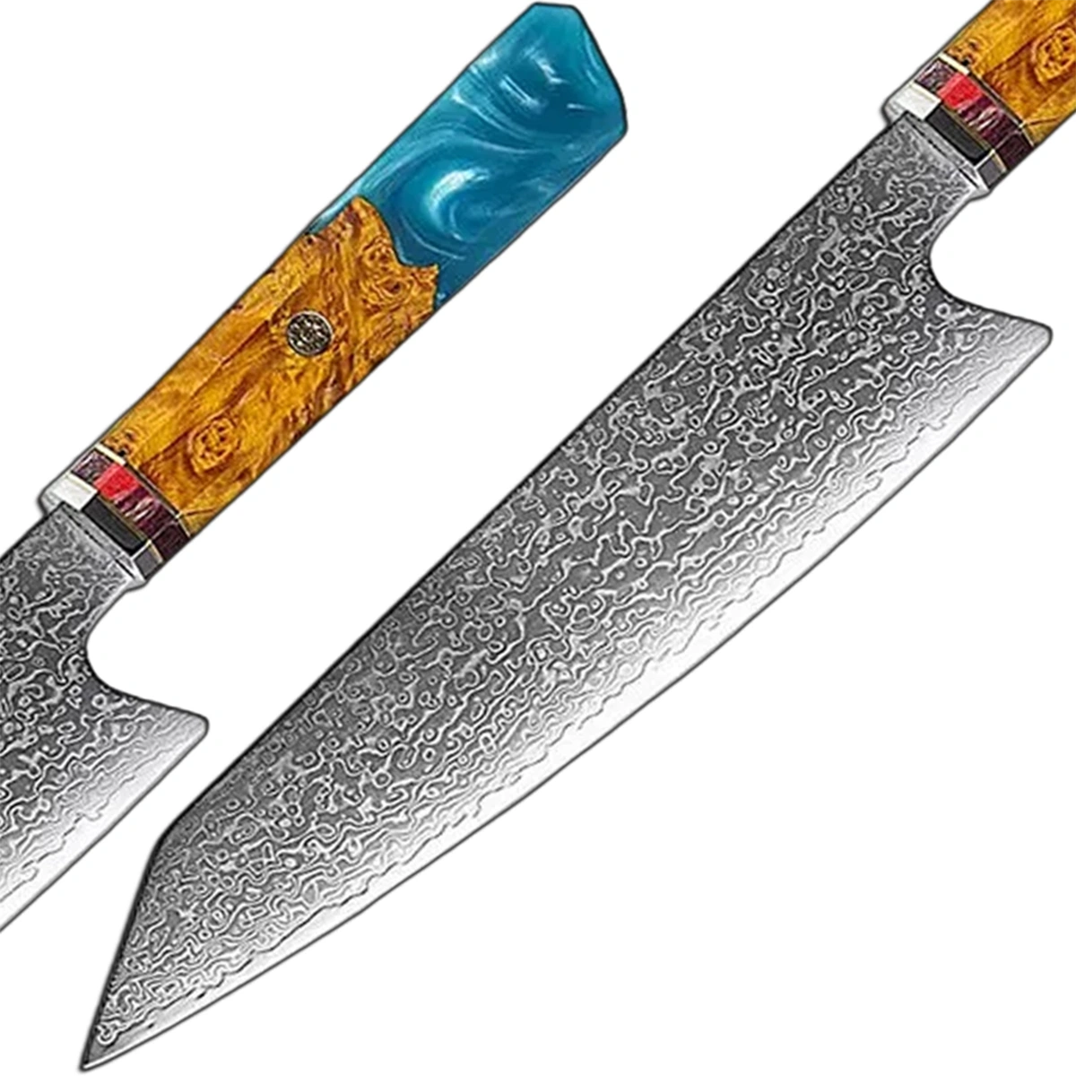 red handle from a 8 Inch Kiritsuke Damascus Steel Kitchen Knife