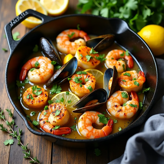 Garlic Butter Seafood Medley with Lemon Herb Sauce