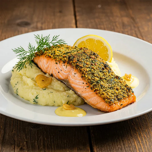 Savory Herb-Crusted Salmon with Garlic Mashed Potatoes