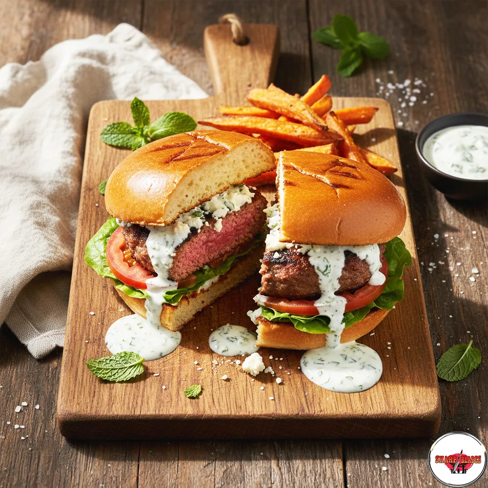 Ultimate Lamb - Feta Burgers with Minty Yogurt Sauce